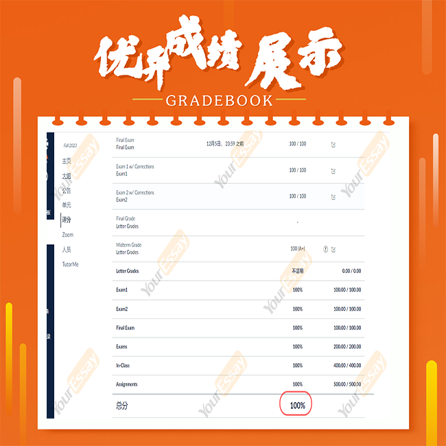 essay代写成绩单 100分